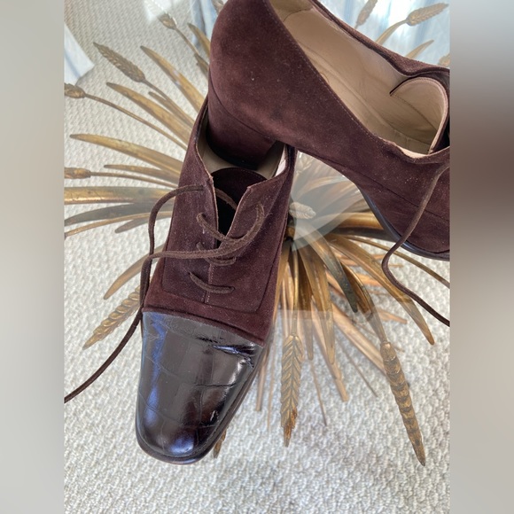 Joan David Shoes size 8.5 Brown Croc & Suede - Picture 4 of 10